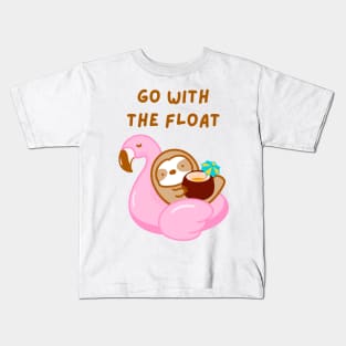 Go With the Float Coconut Drink Sloth Kids T-Shirt